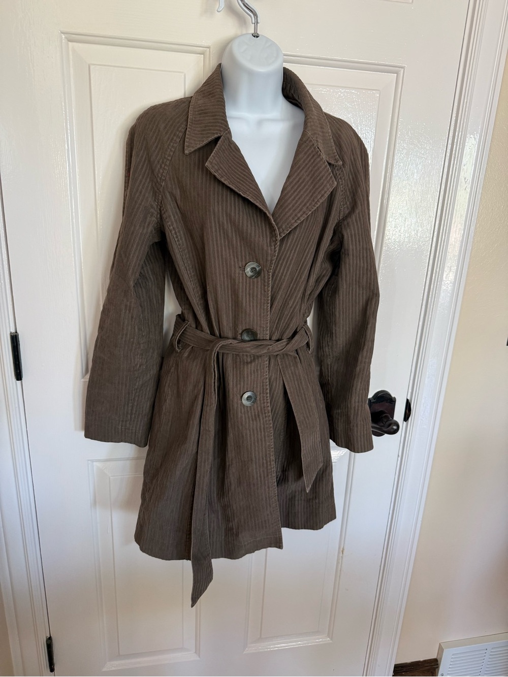 J. Jill corduroy style long vintage brown trench coat jacket size S